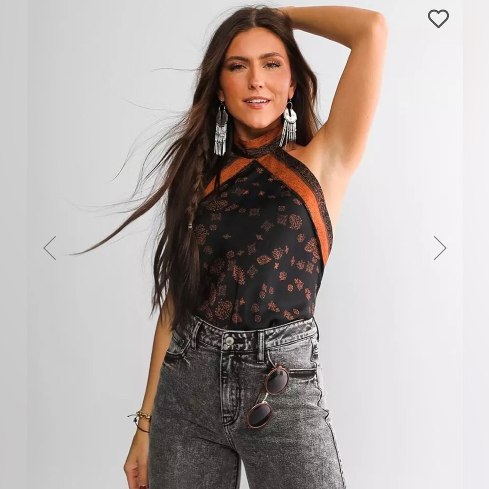 Free People 1 Thing Bodysuit - Open Back Tie Details - Black Combo - SZ Large